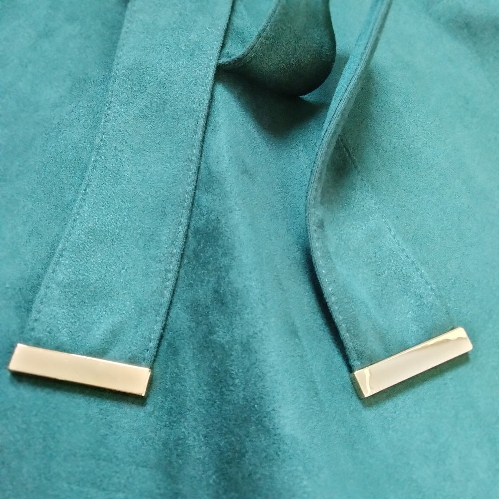 Calvin Klein NWT Faux Suede Green Midi Dress Size 8 A-Line Sleeveless Belted - Picture 4 of 15